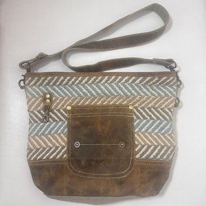 Myra Bag Womens Shoulder Crossbody Upcycled Leather Woven Canvas Boho Purse